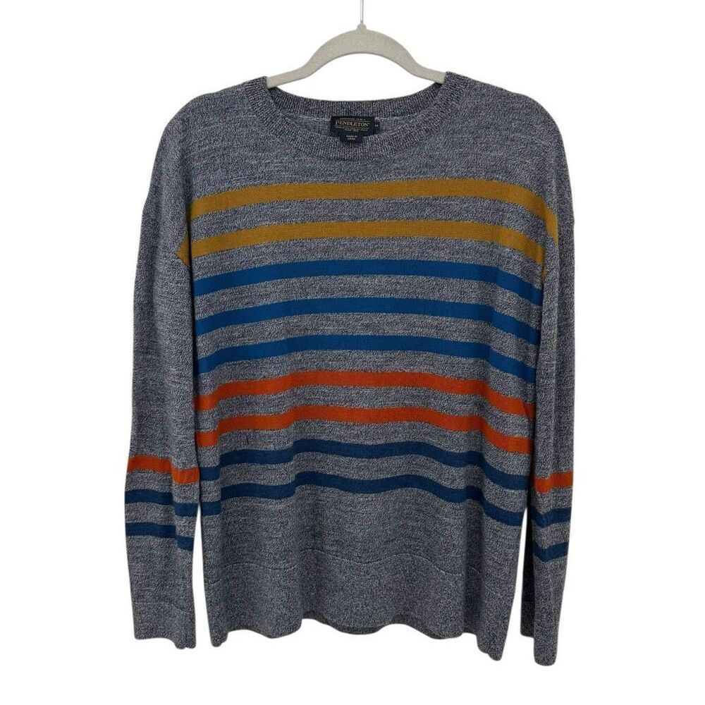 Pendleton Men’s 100% Merino Wool Sweater Striped Size Medium Gray Marled
